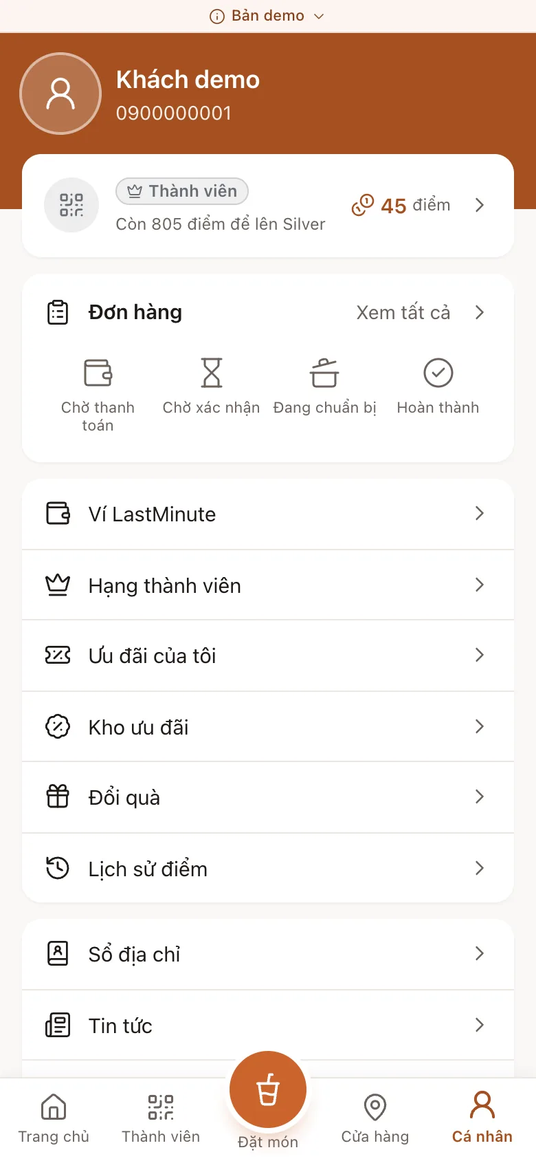 Màn hình hồ sơ khách hàng trong Mini App demo